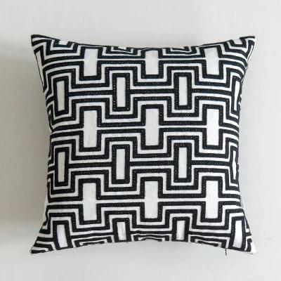 Home Decorative Embroidered Cushion Cover Black White Canvas Cotton Square Embroidery Pillow Cover 45X45Cm For Sofa Bed Chair