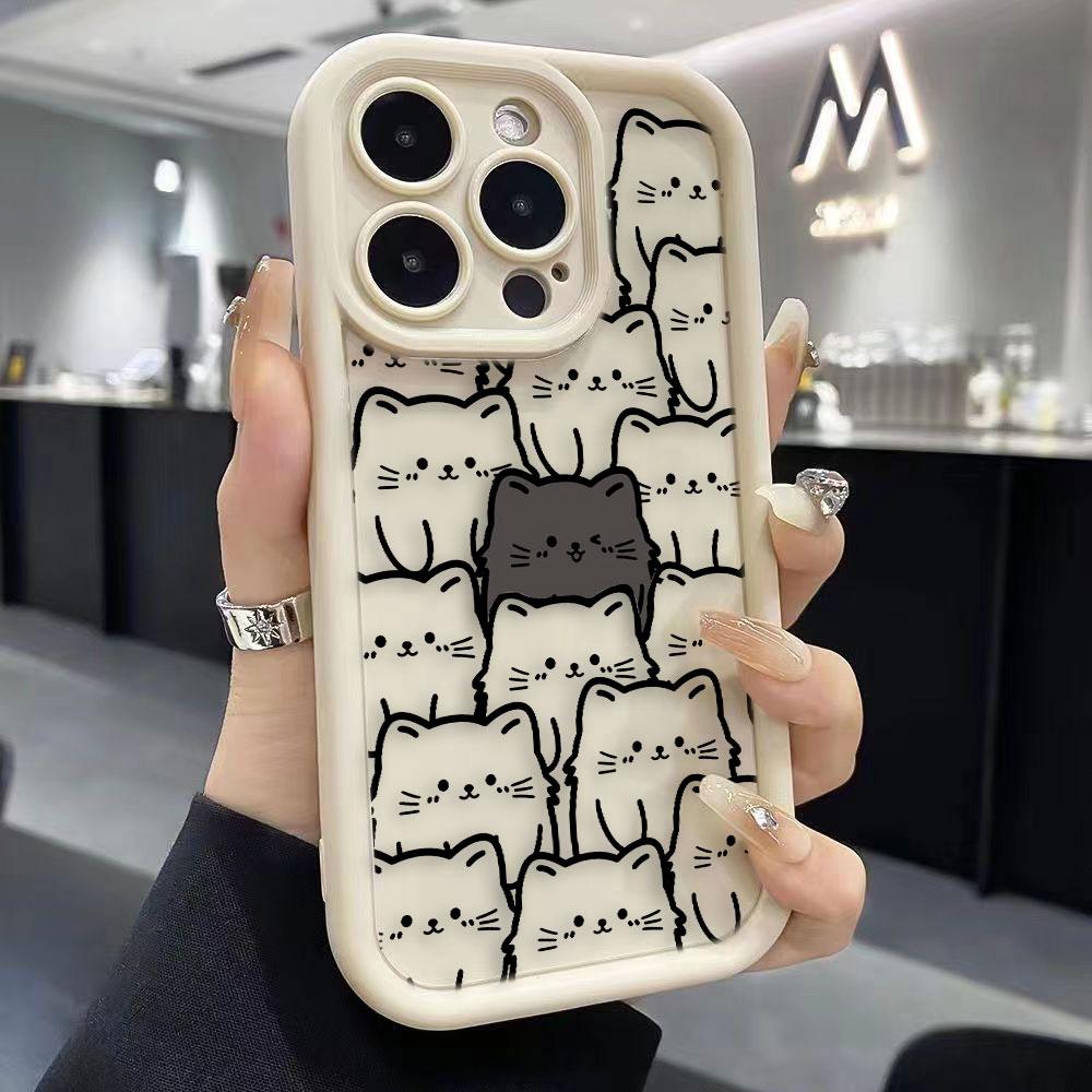 Funny Black Cartoon Cat Phone Case For iPhone Apple 17 AIR 16 16E 11 12 13 14 15 XR Plus Pro Max DIY Case TPU Shockproof Cover