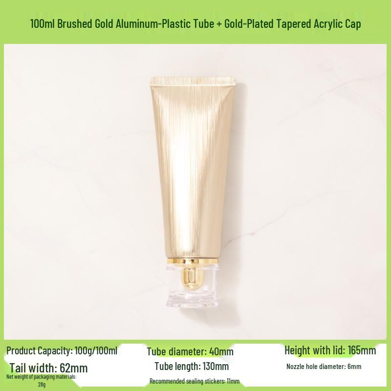 100ml/100g Brushed Gold & Silver Composite Soft Tube with Acrylic Cap - Empty Cosmetic Bottle