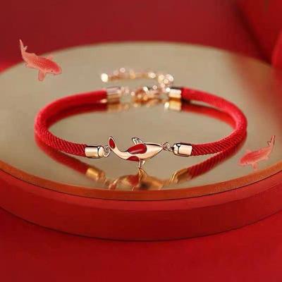 Braccialetto portafortuna in corda intrecciata Braccialetto Koi in corda rossa Regalo di San Valentino Regalo di coppia