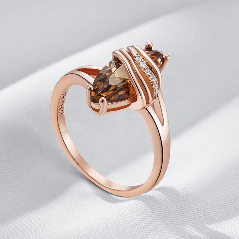Fashion Brown Natural Zircon Vintage Ring For Women Unique Geometry  Rose Gold Color High Quality Daily Jewelry