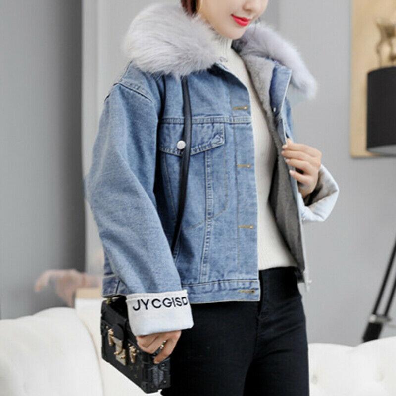 Women's Winter Warm Denim Jacket Hooded Faux Fur Collar Thick Trucker Jeans Coat Women's Winter Warm Denim Jacket Hooded Faux Fur Collar Thick Trucker Jeans Coat