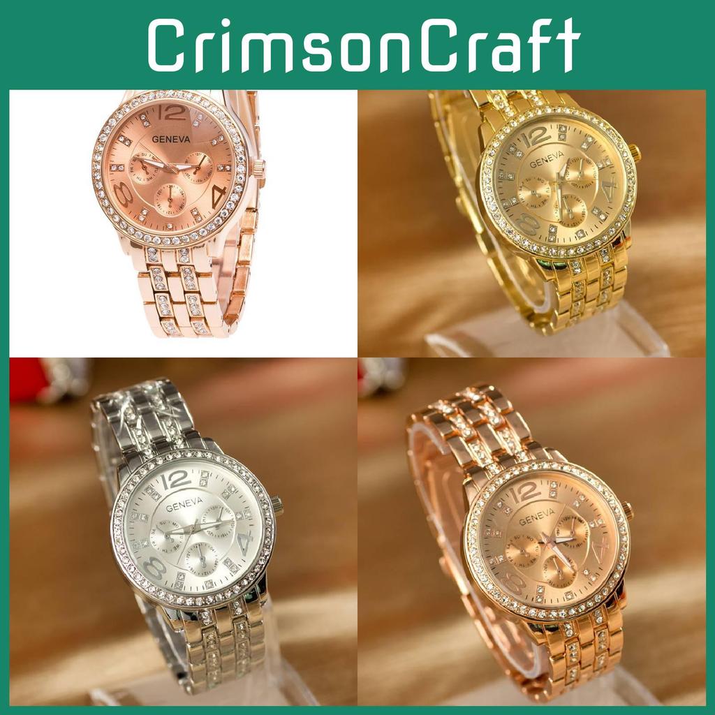 Stylish Geneva Quartz Watch For Women With Diamond Accents And Elegant Stainless Steel Bracelet
