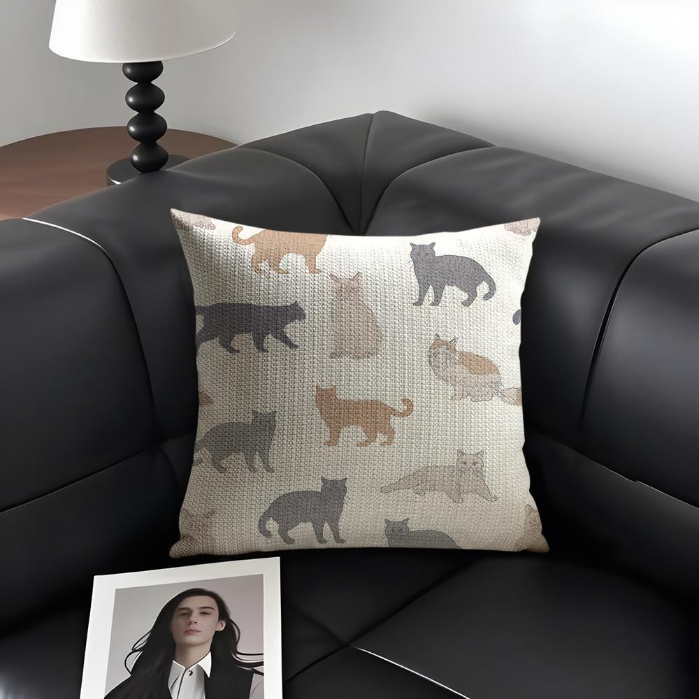 Cute Cat Cushion Cover Natural Linen Organic Fabric DoubleSided Printing Sofa Home Decor Gift Pillow Case