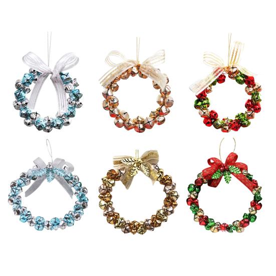 Bell Wreath Christmas Beaded Bell Wreath with Bow Small Jingle Bell Garland Ornament for Christmas Home Tree Decor