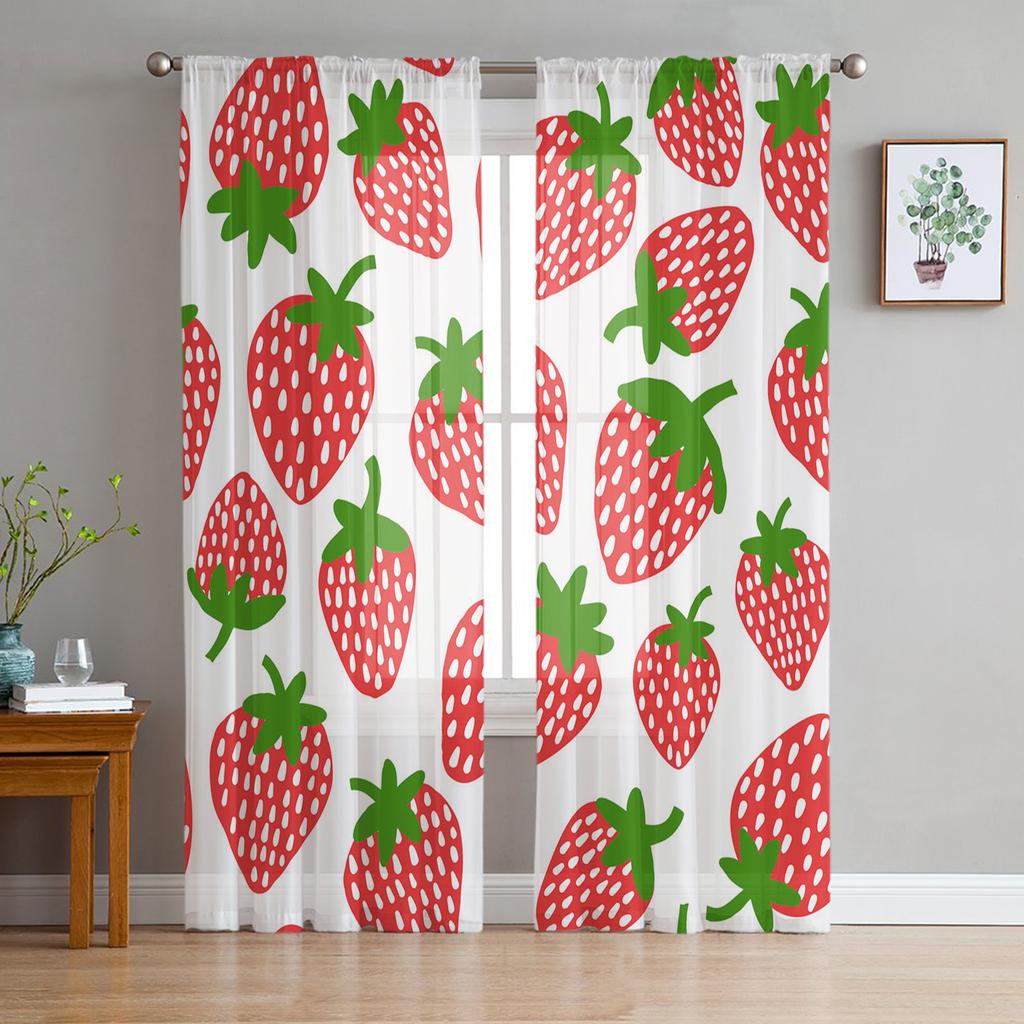 Summer Fruit Strawberry Flower Sheer Curtains for Living Room Space Decoration Window Curtains Cooking Space Tulle Voile Organza Curtains