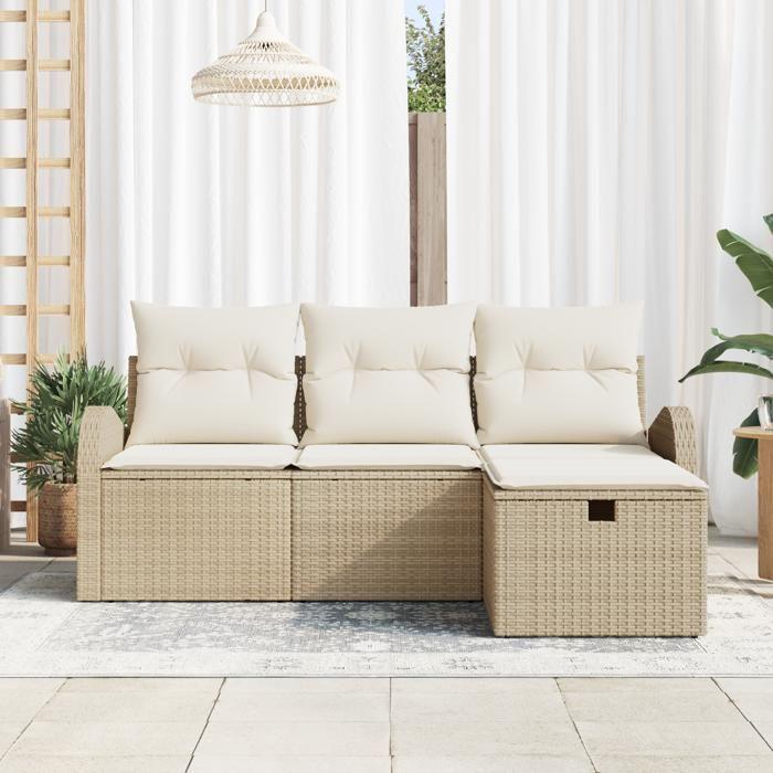 VidaXL Set de Canapé de Jardin 4 Pièces avec Coussins Beige Poly Rattan 3359050