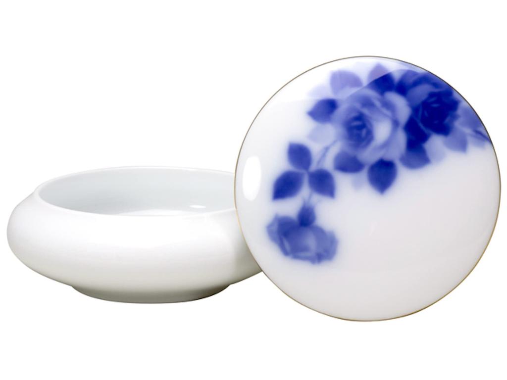 Okura Pottery Blue Rose Bonbonnière, Diameter: Approx. 10.5cm, Made in Japan, 32e/8011-a