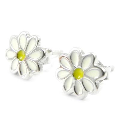 [I3934] - Silberohrringe 'Daisies' weiß gelb (rhodiniert) - 8 mm