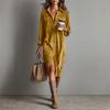 Loose Long Skirt Corduroy Long Sleeve Lapel Shirt Dress Women Casual Solid Color Fashion
