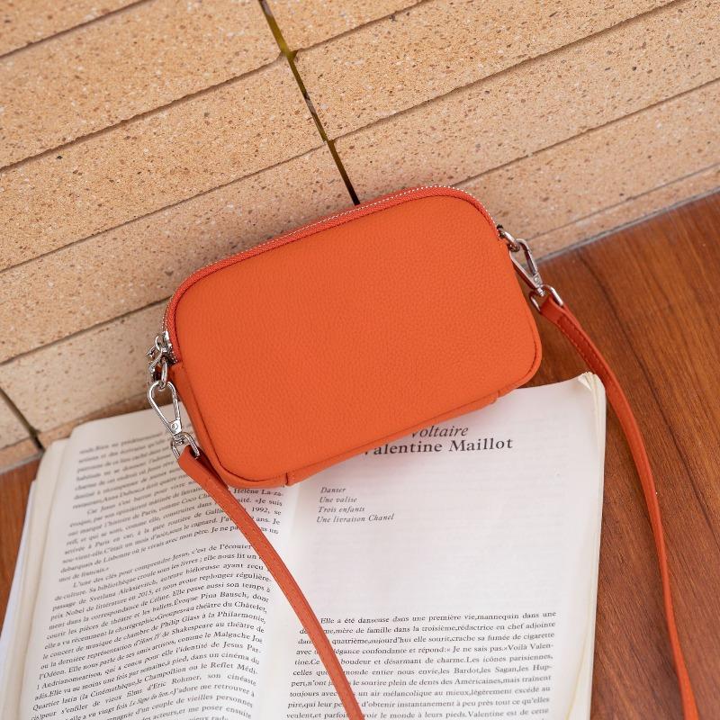 The First Layer of Cowhide Women's Bag, Shoulder Messenger Bag, Simple Multi-compartment Zipper Square Bag, Soft Leather Change Mobile Phone Bag.