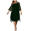 Fashion Women Mesh Chiffon Hollow Out Double Plus Size Dress Paneled 3/4 Sleeve Ragged Hem Chiffon Dress