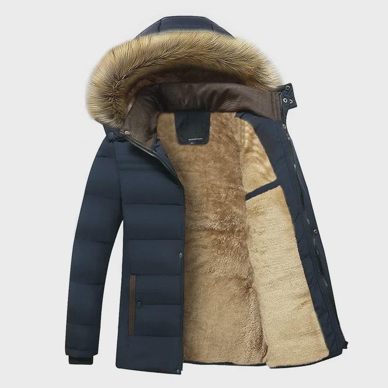 Herren Winter 2021 Kapuzenjacke aus Baumwolle - Warm & Dick, Perfekt für Väter mittleren Alters