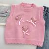 Girls' Pink Heart Knit Vest & Flare Jeans Three-Piece Set - 2025 Fashion Style
