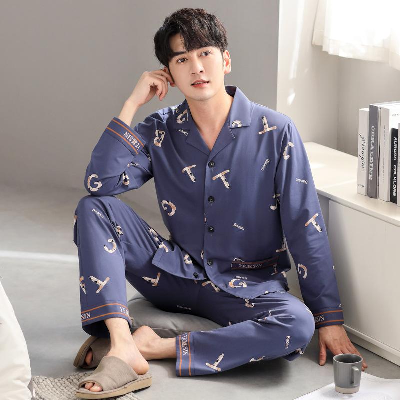 

Пижама мужская весенне-осенняя хлопковая с длинным рукавом, мужская осенняя, мужская одежда, костюм для дома 3XL