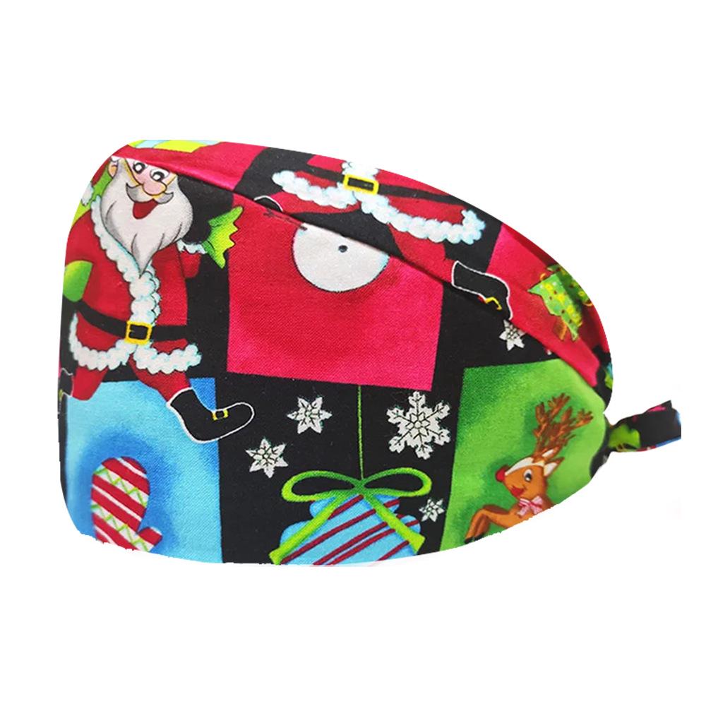 Cute Christmas Cartoon Surgical Cap - Comfortable Cotton Dustproof Head Cover for Chefs & Nurses