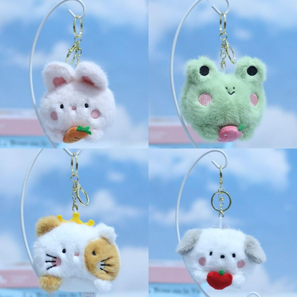 Plush Delightful Keychain Dolls Featuring Adorable Cartoon Frog Rabbit And Cat Designs