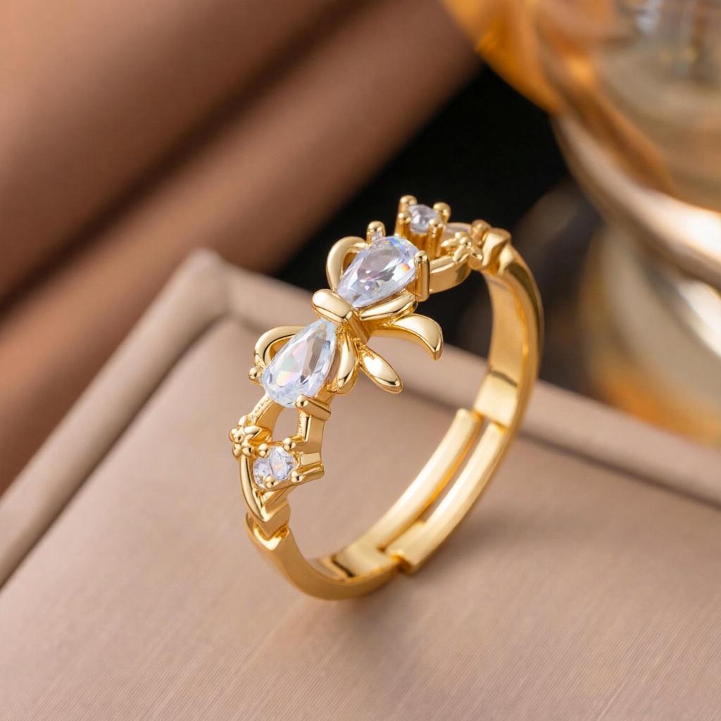 Micro-Inlaid Zircon Fashion Open Ring - Adjustable Luxury Index Finger Jewelry for Women