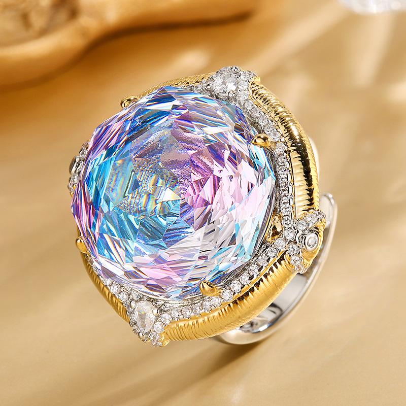 Jewelry Copper Bottom Gold-Plated Millennium Cut Gradual Change Color Temperament Light Luxury Set Main Stone 18-10M