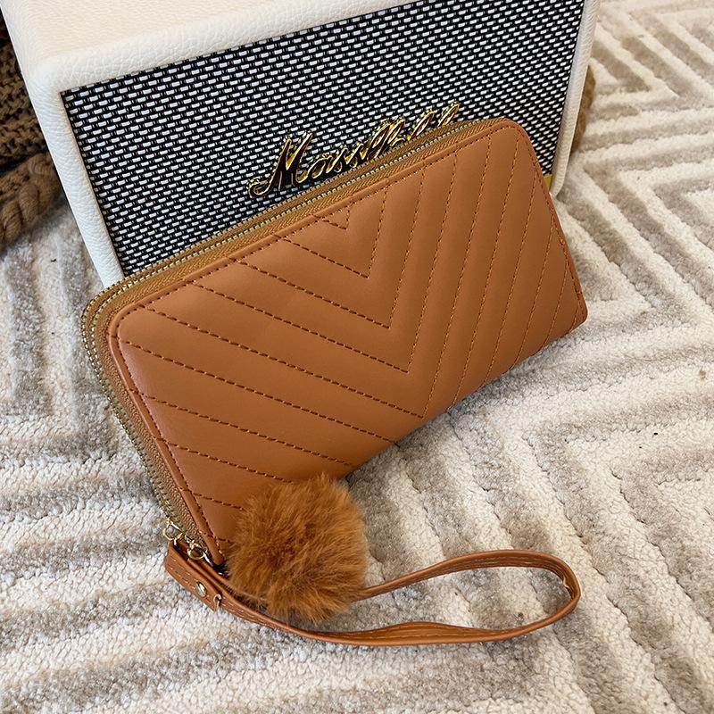 

Женская сумка новая тату вышивка цветок мода длинный кошелек повседневный помпон подвеска ручная сумка для мелочи коричневый