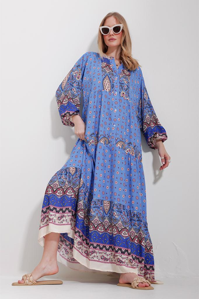 Women's Hijab Dress New Season Fashion Orange Magnetic Collar Paisley Patterned Maxi Dress