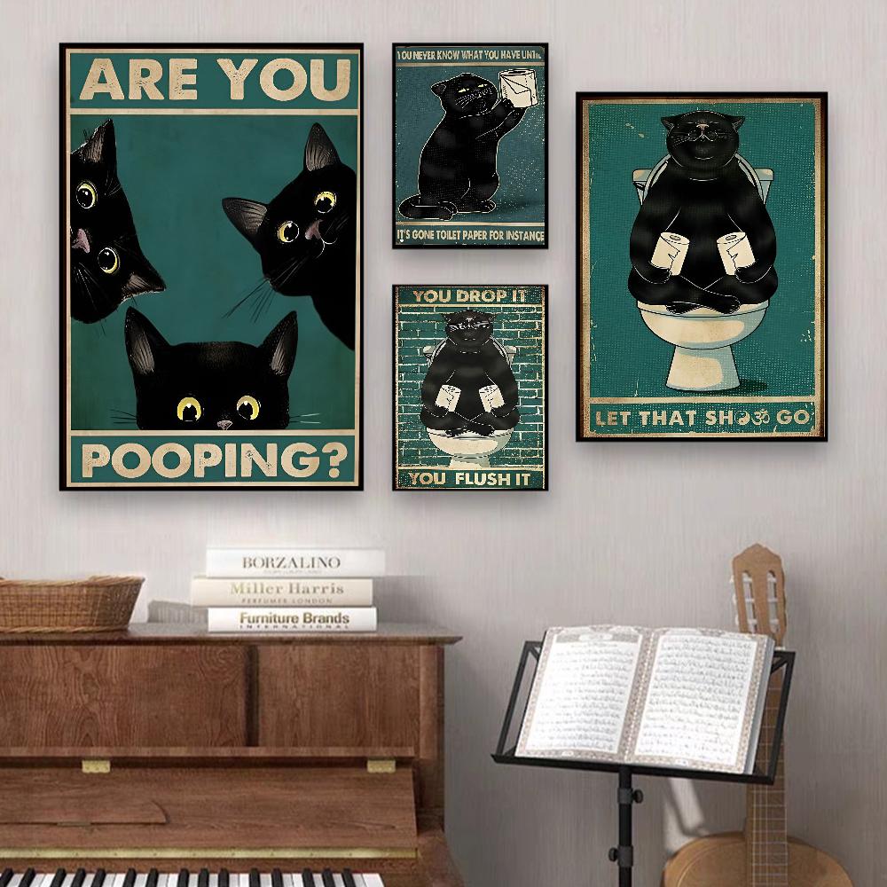 Are You Pooping Bathroom Sign Funny Cat Quotes Classic Vintage Posters HD Quality Wall Art Retro Poster for Home Room Wall Decor