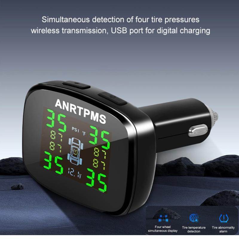 Système de surveillance de la pression des pneus TPMS pour voiture, allume-cigare, alarme, manomètre de pression d'air des pneus, avertissement de température, avec 4 capteurs