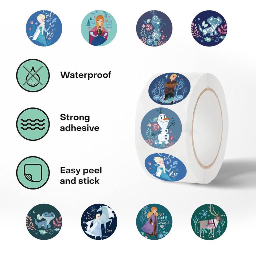 500 Frozen Cartoon Character Waterproof Roll Stickers - Self-Adhesive & Sealing