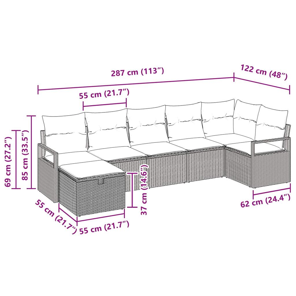 7 Piece Sofa Set with Cushions Black and Turquoise Poly Rattan