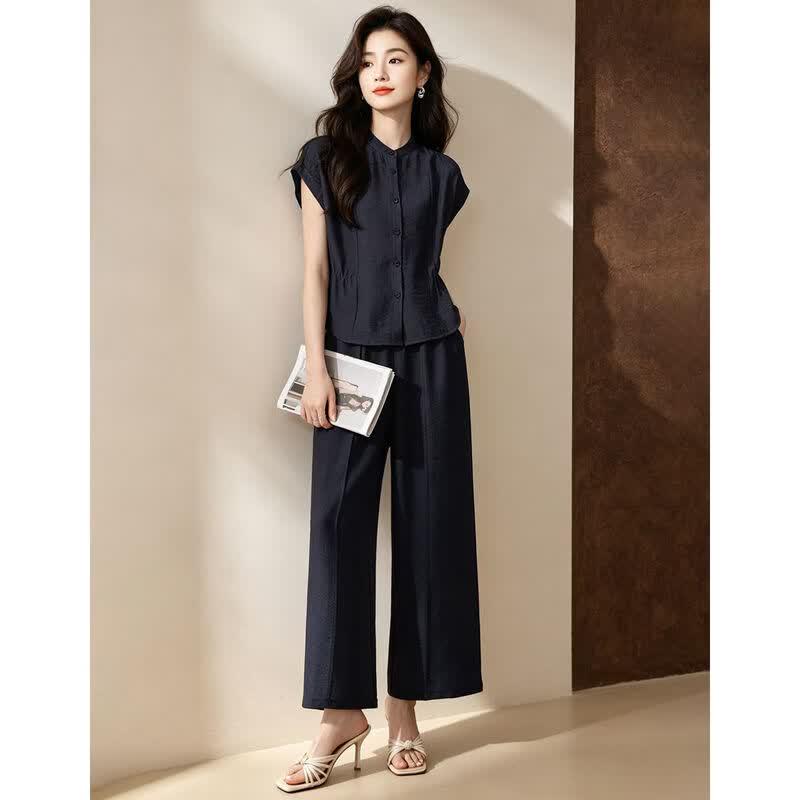 D.F.DEAR Women's Textured Top and Wide-Leg Pants Set
