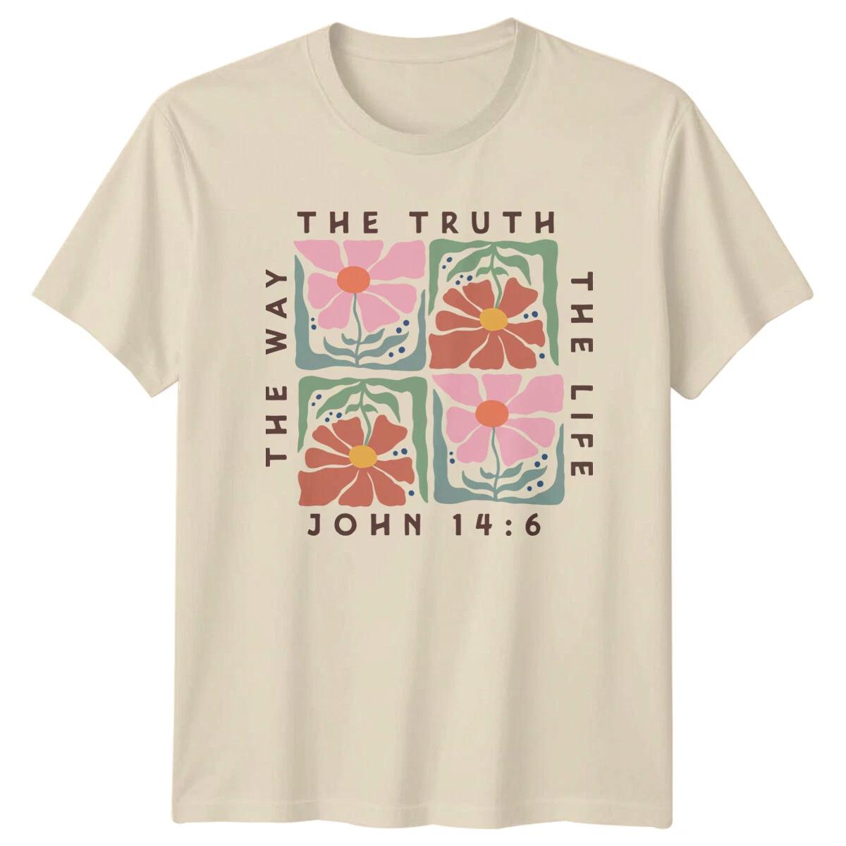 Truth Way Life John 14:6 Floral Christian Faith T-Shirt S