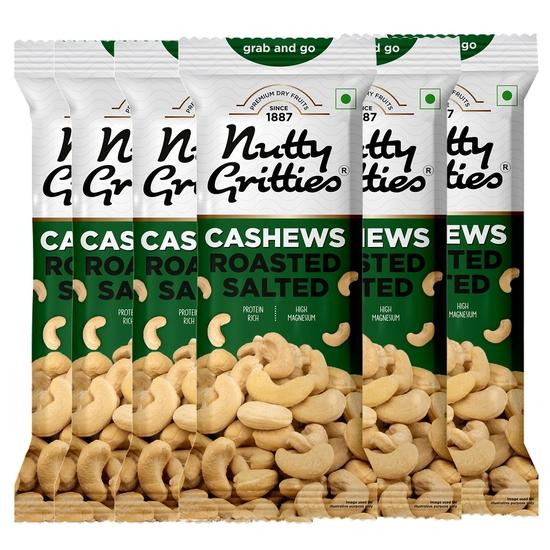 

Nutty Gritties Grab And Go Premium Jumbo Size Cashews 240g, Roasted & Lightly Salted | Each Pouch 40g | Pack of 6 240GM