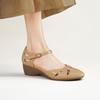 [British Light Luxury] Retro woven hollow Roman women's commuting versatile coarse heel pointed shallow mouth comfortable women's sandals