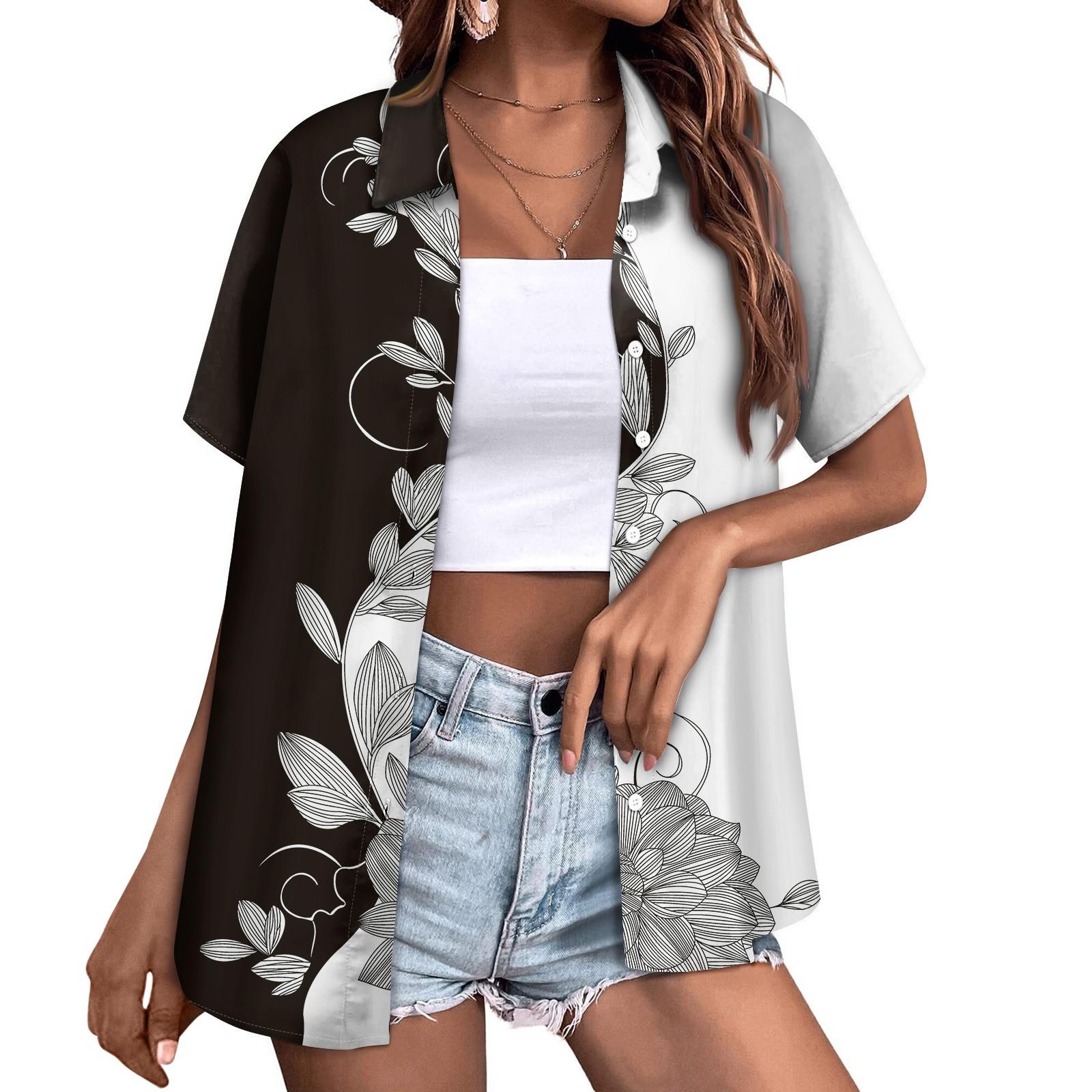 Женская модная повседневная рубашка с короткими рукавами и цветочным принтом — фото 7