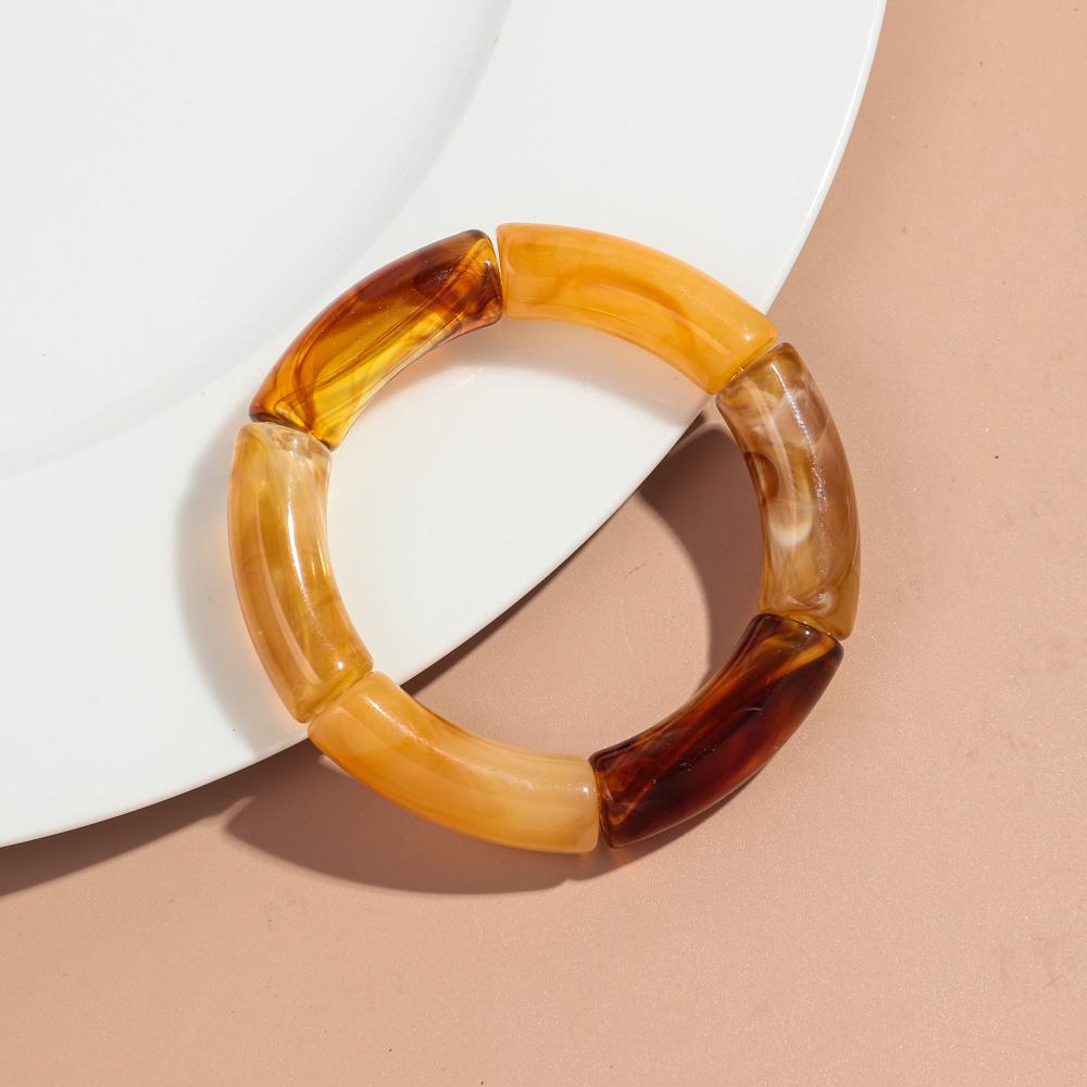 Retro Acrylic Chunky Bamboo Curved Tube Bracelets for Women Boho Mixed Color Resin Stretchy Stack Bangles Trendy Jewelry Gifts