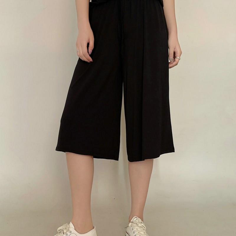 Plus Size M To 6XL U-Neck Women's Modal Pant Calf-length Summer Wide Leg Pants Drawstring Short Pants Casual Homewear Pants