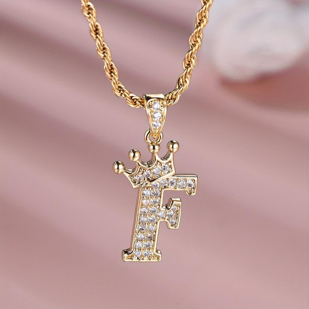 1 Pc Golden Color 26 English Letter Princess Crown Necklace Pendant Wedding Band Jewelry Valentine's Day Gift