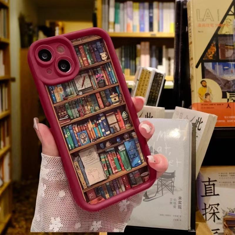Retro Book Bookshelf for iPhone16 Mobile Phone Case Apple 13/14 New 15promax Silicone 11 Soft