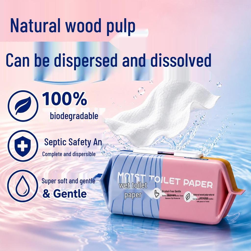 Large 80-Pack Flushable Wet Toilet Paper Wipes - Thickened, Virgin Wood Pulp, for Household Cleaning Care