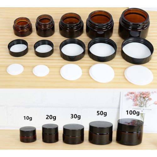 Brown Glass Hand Cream Containers, Light-Shielding, Refillable, Storage, 10g/20g/30g/50g/100g, Set of 5