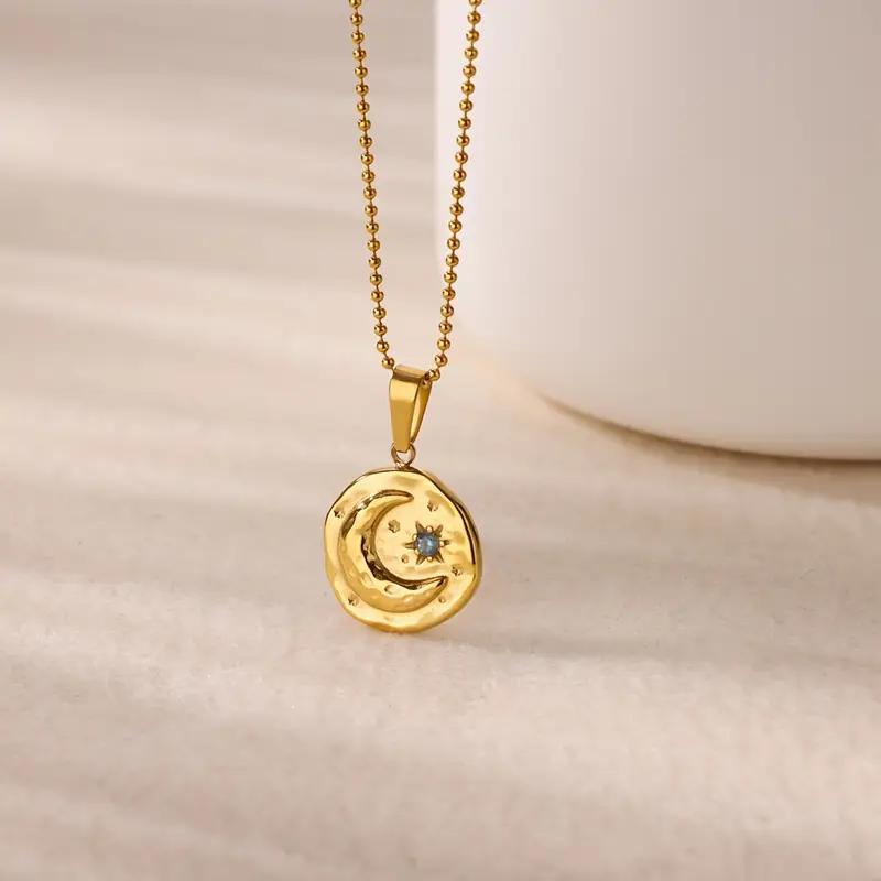 2025 Sun Moon Coin Pendant Necklace For Women Cute Fashion Gold Color Stainless Steel Round Necklace Sweet Jewelry Her Gifts