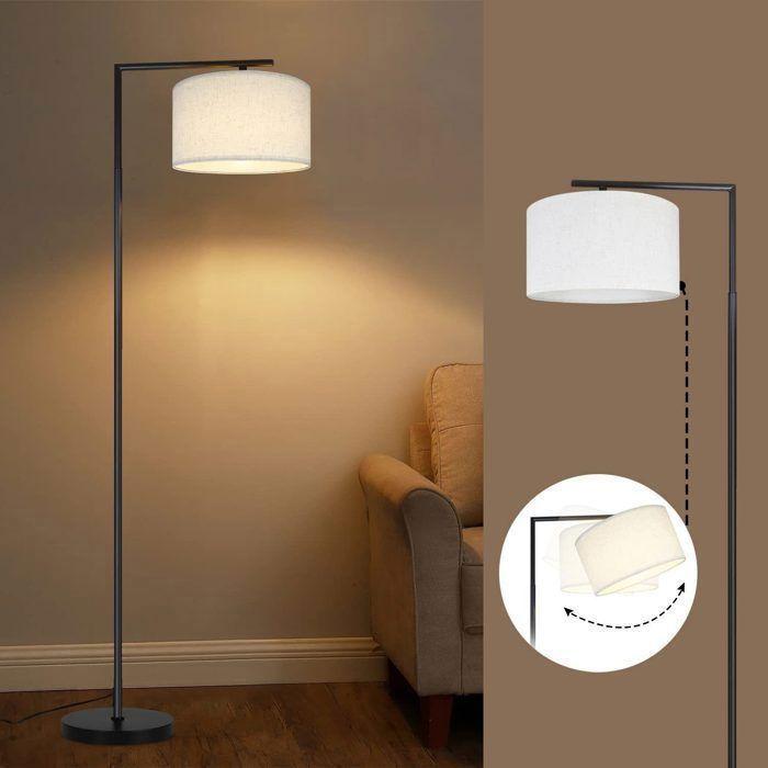 Lampadaire arc beige style scandinave NETTLIFE – E27, Lampe sur pied salon avec abat-jour tissu pour ambiance chaleureuse