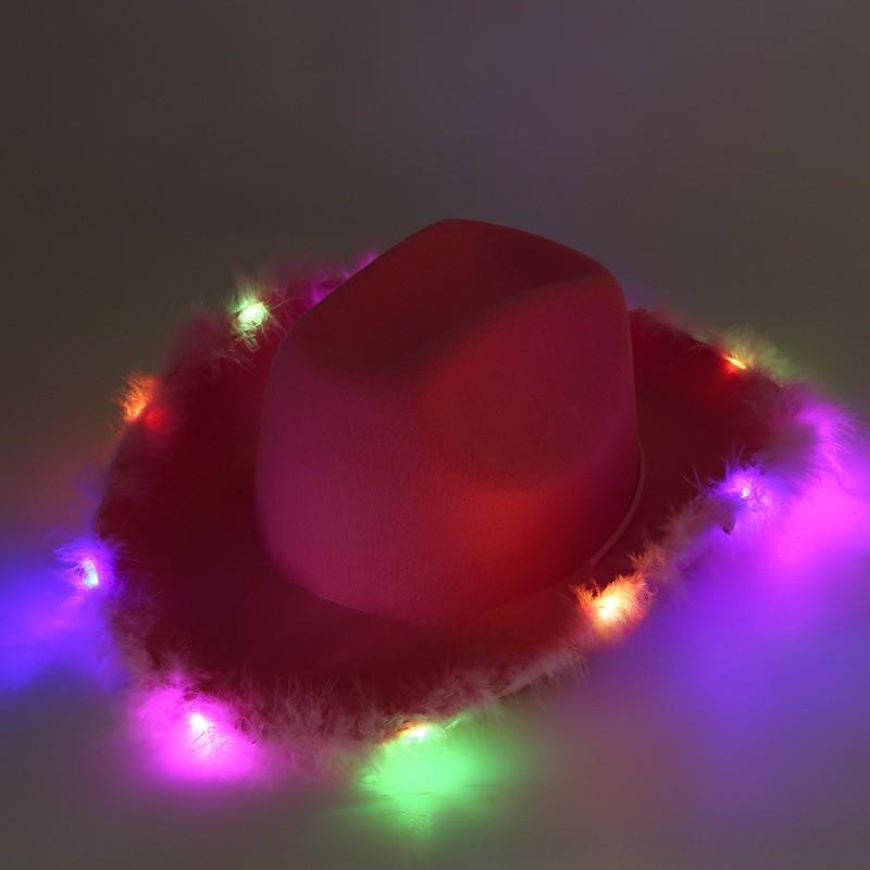 Breathable Cowboy Hat With Bright Led Trim And Large Brim For Outdoor Activities
