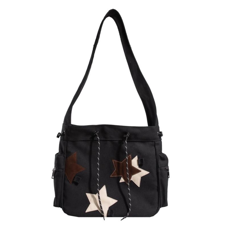 

2024 Messenger Bag Canvas Star Bag School Bag Large Capacity Crossbody Shoulder Bag for Teens Versatile Vintage Bag чорний