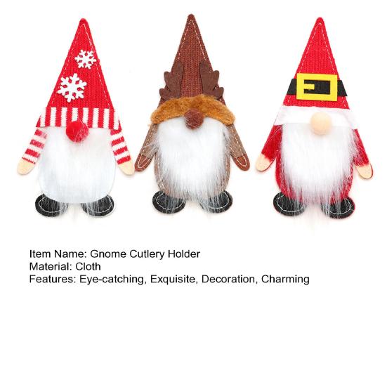 Christmas Tableware Holder Xmas Gnome Cutlery Holder Knife Fork Spoon Pouch Bag for Holiday Party Dinner Table Decor