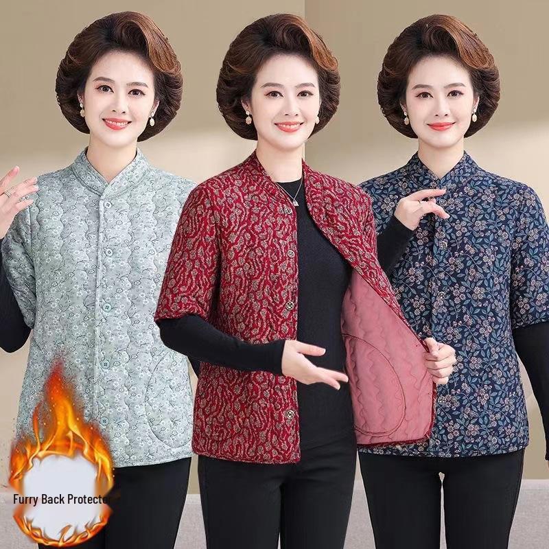 Women's Camel Down Cotton Vest for 50-60-Year-Olds: Thick, Mid-Sleeve Winter Jacket