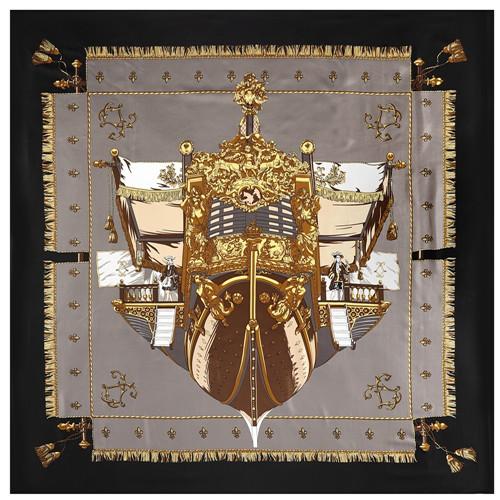 POBING Silk Scarf Women Large Shawls Spain Print Stoles Square Bandana Luxury Tassel Kerchief Scarf Female Foulards 130CM