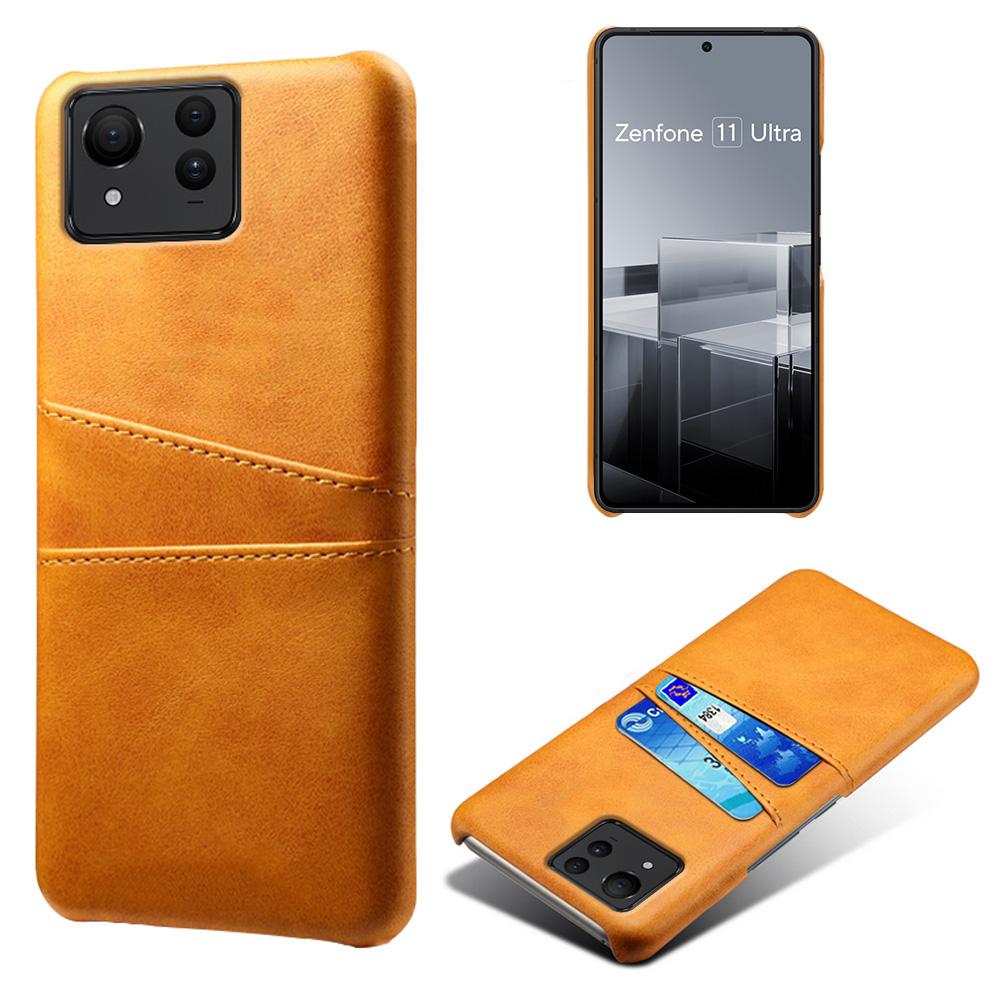 

For Asus Zenfone 11 Ultra 5G Case Leather Coated PC Phone Cover with 2 Card Slots Orange