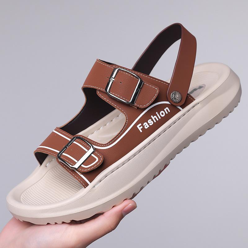 Fashion Summer New Buckle Designer Leather Sandals for Men  Solid Color Fashion Casual  Beach Shoes Male Anti-slip  Slipper Shoes Man