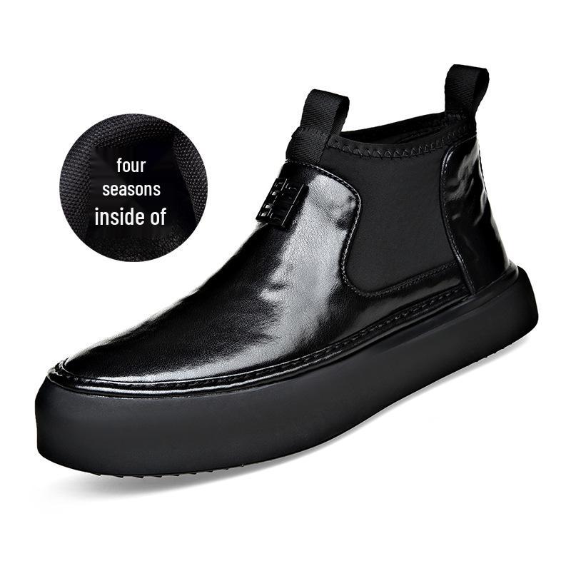 Herr Chelsea Boots i Äkta Läder med Sammet - Mjuk Sula, Korta, Bekväma Martin Boots